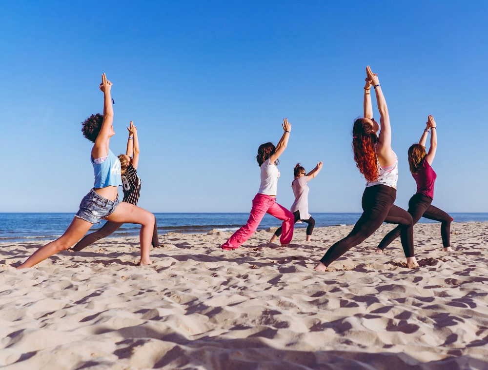 Private yoga session on the bay beach at Ocean View Terrace Inn, Hampton Bays, NY
