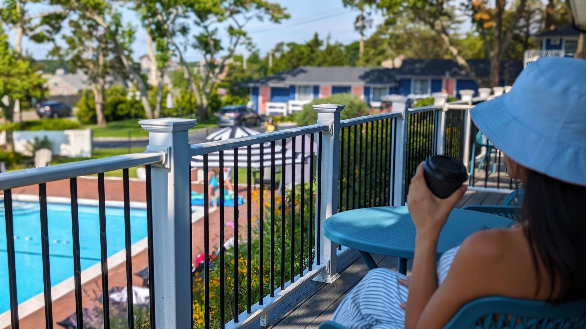 Ocean View Terrace Inn walkway with coastal landscaping